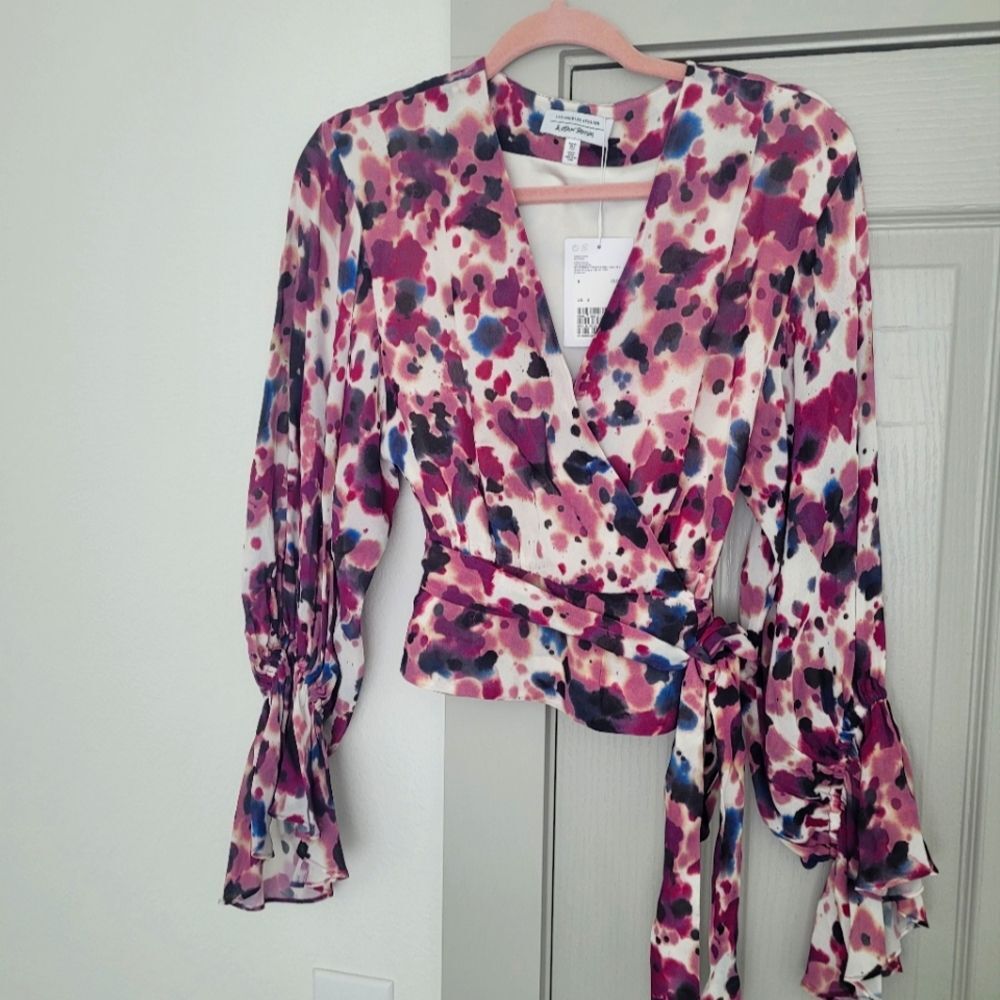 & Other Stories Multi Color Wrap Long Sleeve Top Women's 2 Tie Dye Hippie Boho